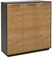 XL-Schuhkommode aus Holz mit drei Türen, schwarze Griffe und Seiten, Frontalansicht