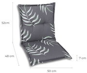 Niederlehnerauflage mit grauem Hintergrund und weißen Blattmustern, seitliche Perspektive