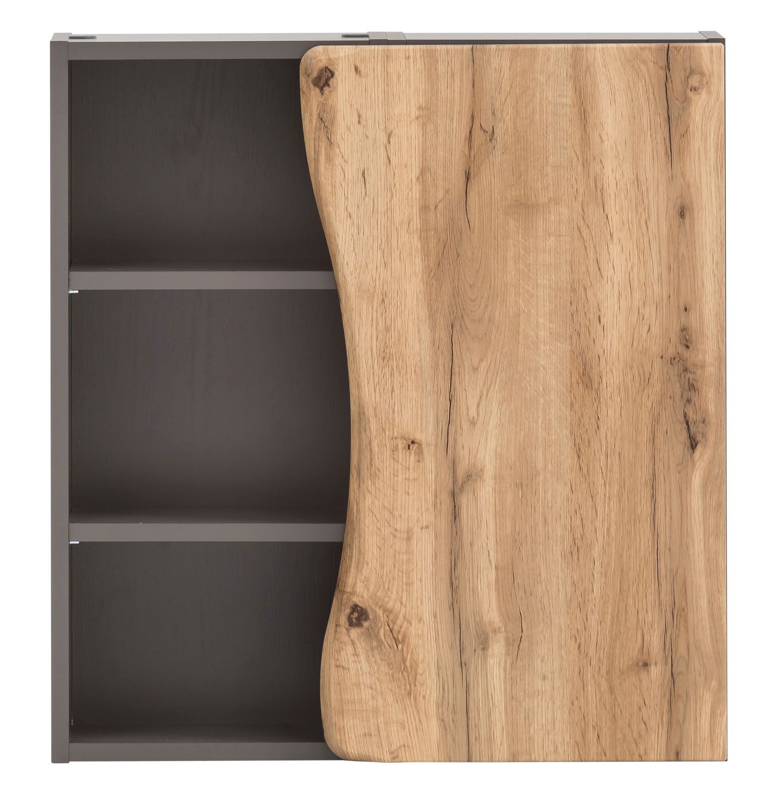 Hängeschrank 60 mit Holzfront, teilweise geöffnet, Frontalansicht