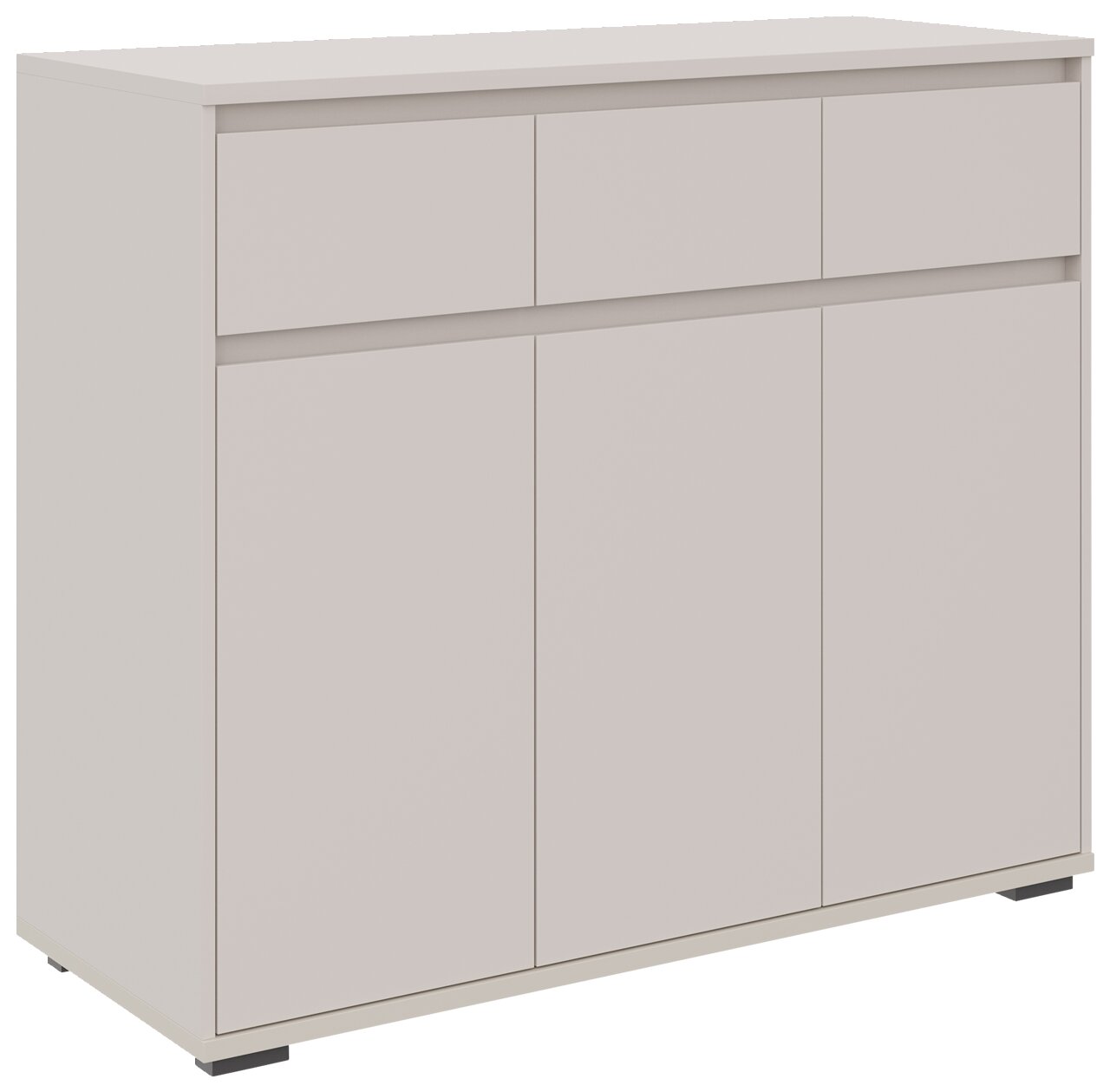 Carryhome Sideboard LINE Modernes Sideboard in hellem Holzton mit drei Schubladen und drei Türen, seitliche Perspektive