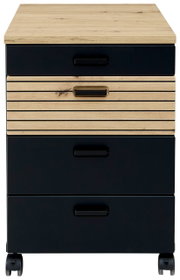 Rolcontainer met houten en zwarte elementen, vooraanzicht