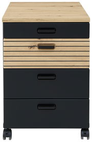 Rollcontainer mit Holz- und Schwarzelementen, Frontansicht