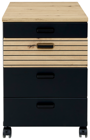 Rollcontainer mit Holz- und Schwarzelementen, Frontansicht