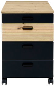 Rollcontainer mit Holz- und Schwarzelementen, Frontansicht