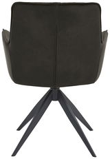 Rückansicht eines modernen Design-Schalensessels mit schwarzem Lederbezug und vier schwarzen Metallbeinen.