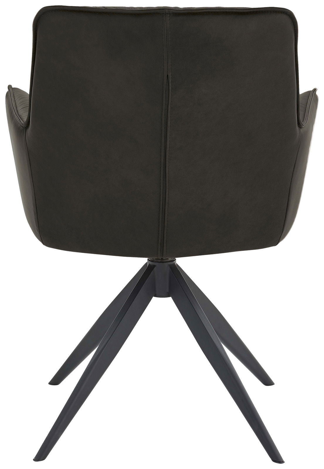 Dieter Knoll Design-Schalensessel PREMIO Rückansicht eines modernen Design-Schalensessels mit schwarzem Lederbezug und vier schwarzen Metallbeinen.