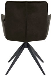 Rückansicht eines modernen Design-Schalensessels mit schwarzem Lederbezug und vier schwarzen Metallbeinen.