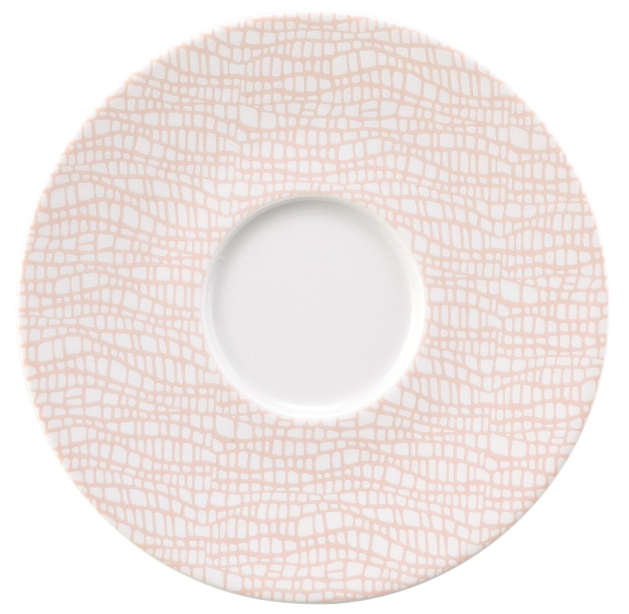 Kombi-Untertasse 16,5 cm mit modernem, geometrischem Muster in Rosa und Weiß, Draufsicht
