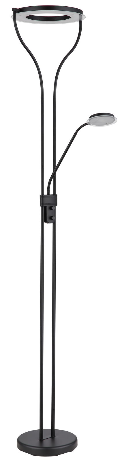 Moderner Deckenfluter Globo Lighting EBRO in schwarzem Design mit zusätzlichem Leselicht, seitliche Perspektive