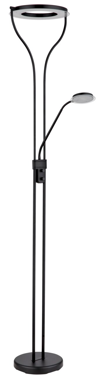 Moderner Deckenfluter Globo Lighting EBRO in schwarzem Design mit zusätzlichem Leselicht, seitliche Perspektive