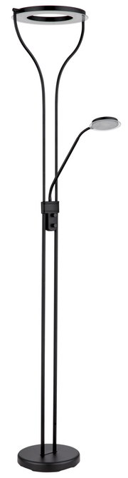 Moderner Deckenfluter Globo Lighting EBRO in schwarzem Design mit zusätzlichem Leselicht, seitliche Perspektive