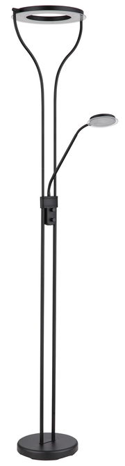 Moderner Deckenfluter Globo Lighting EBRO in schwarzem Design mit zusätzlichem Leselicht, seitliche Perspektive