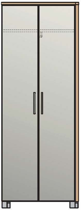 Zweiflügeliger Dielenschrank in Frontalansicht mit schwarzen Griffen und klaren Linien.