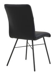 Rückansicht eines modernen schwarzen Stuhls mit Metallbeinen.