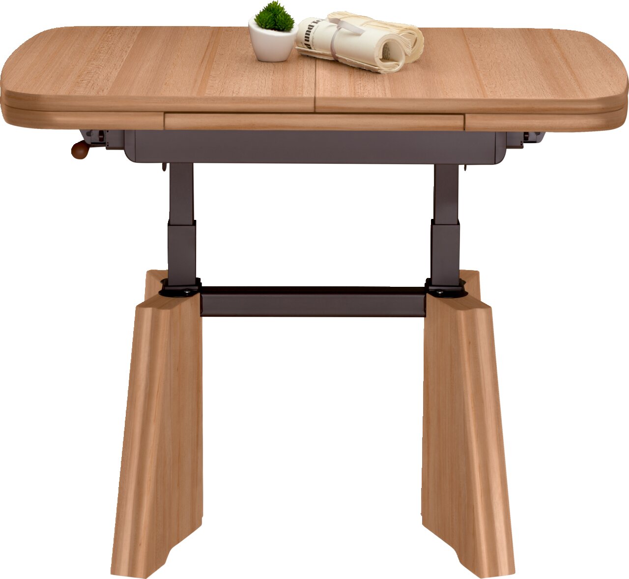 Venda Couchtisch SALZBURG Moderner Couchtisch aus Holz mit verstellbarer Höhe, seitliche Perspektive.