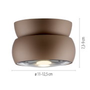 LED-plafondlamp in bruin, zijaanzicht, afmetingen: hoogte 7,3-9 cm, diameter 11-12,5 cm