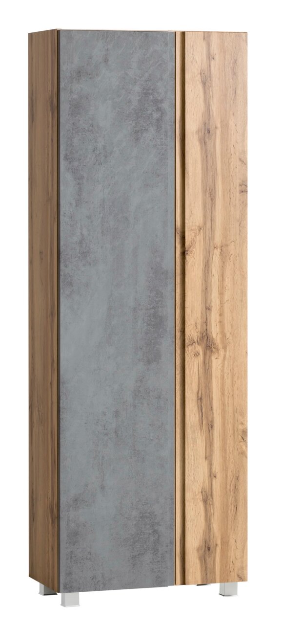 Moderner Hochschrank mit Holz- und Betonoptik, Frontalansicht