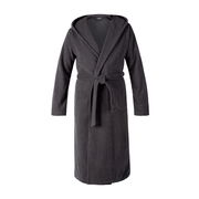 Grauer Kapuzenbademantel in Größe M, Vorderansicht