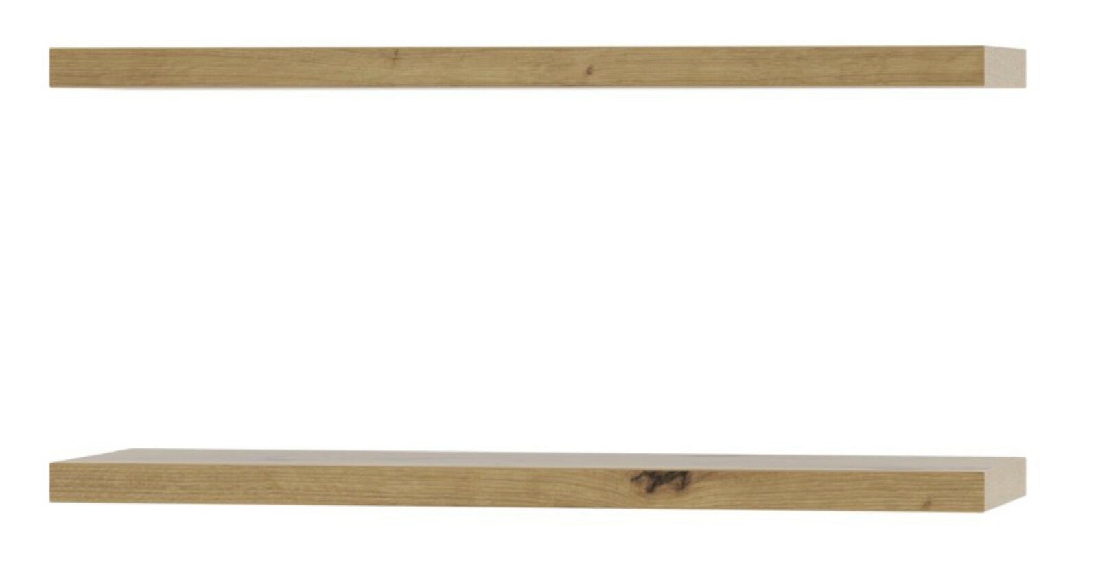 Zwei schwebende Holzböden in natürlicher Holzoptik, frontal betrachtet.