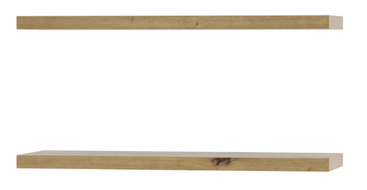 Zwei schwebende Holzböden in natürlicher Holzoptik, frontal betrachtet.