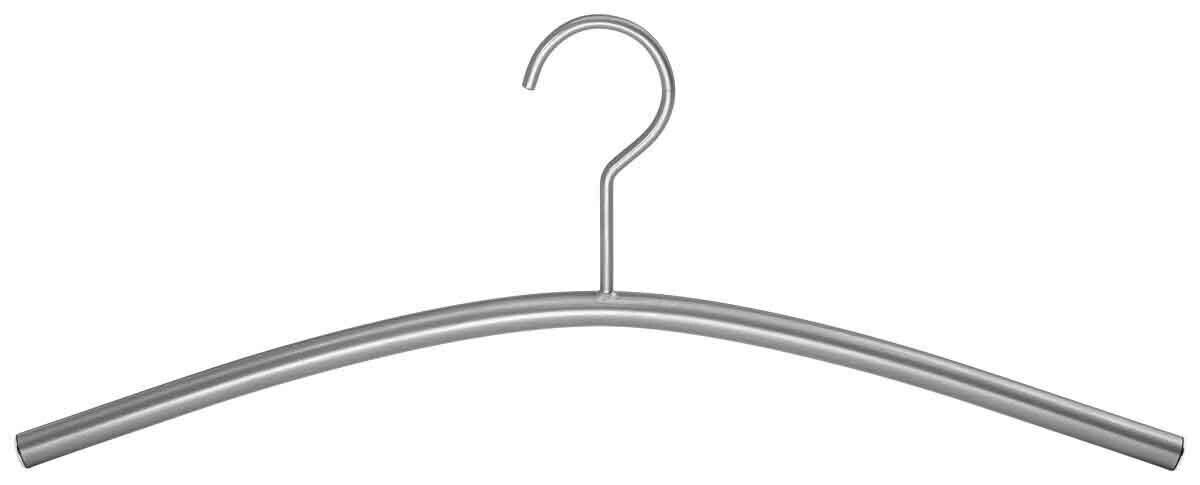 Metall-Kleiderbügel in Frontalansicht mit gebogenem Design und Haken.