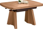 Moderner Couchtisch aus Holz mit rechteckiger Tischplatte und stabilen Beinen, seitliche Perspektive