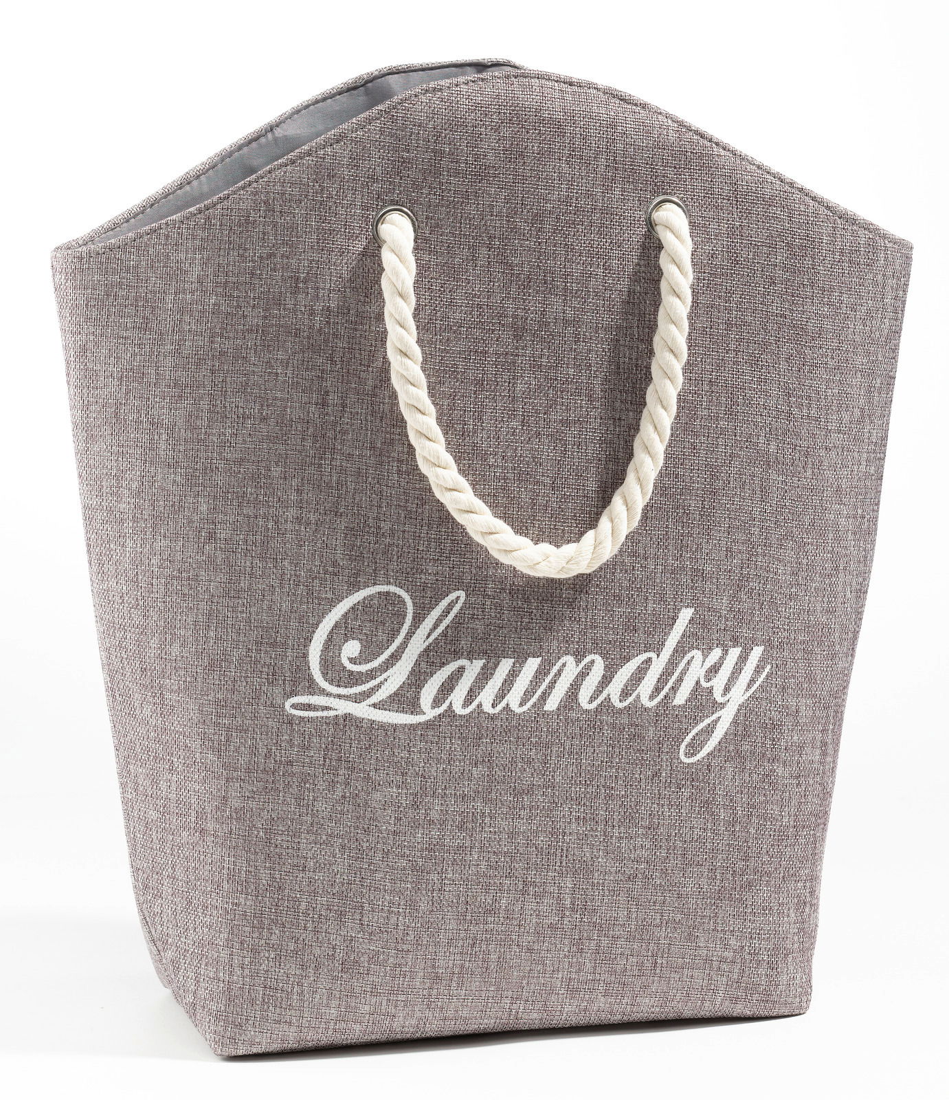Zurbrüggen Wäschesack SUMMERGIFT Grauer Wäschesack mit der Aufschrift 'Laundry' und weißen Seilgriffen, Vorderansicht