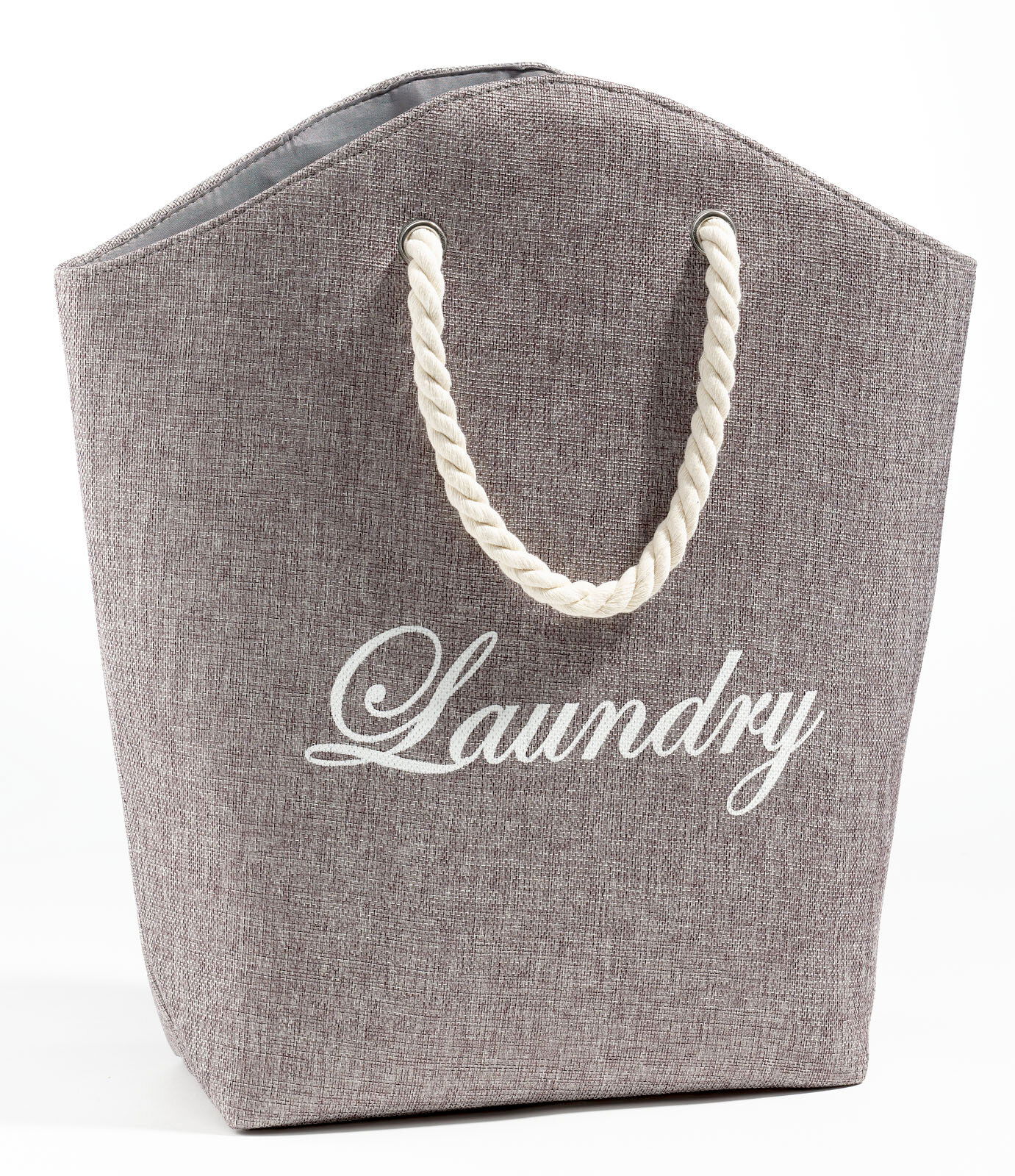 Zurbrüggen Wäschesack SUMMERGIFT Grauer Wäschesack mit der Aufschrift 'Laundry' und weißen Seilgriffen, Vorderansicht