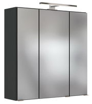 Moderner Spiegelschrank mit drei Türen und integrierter Beleuchtung, seitliche Perspektive