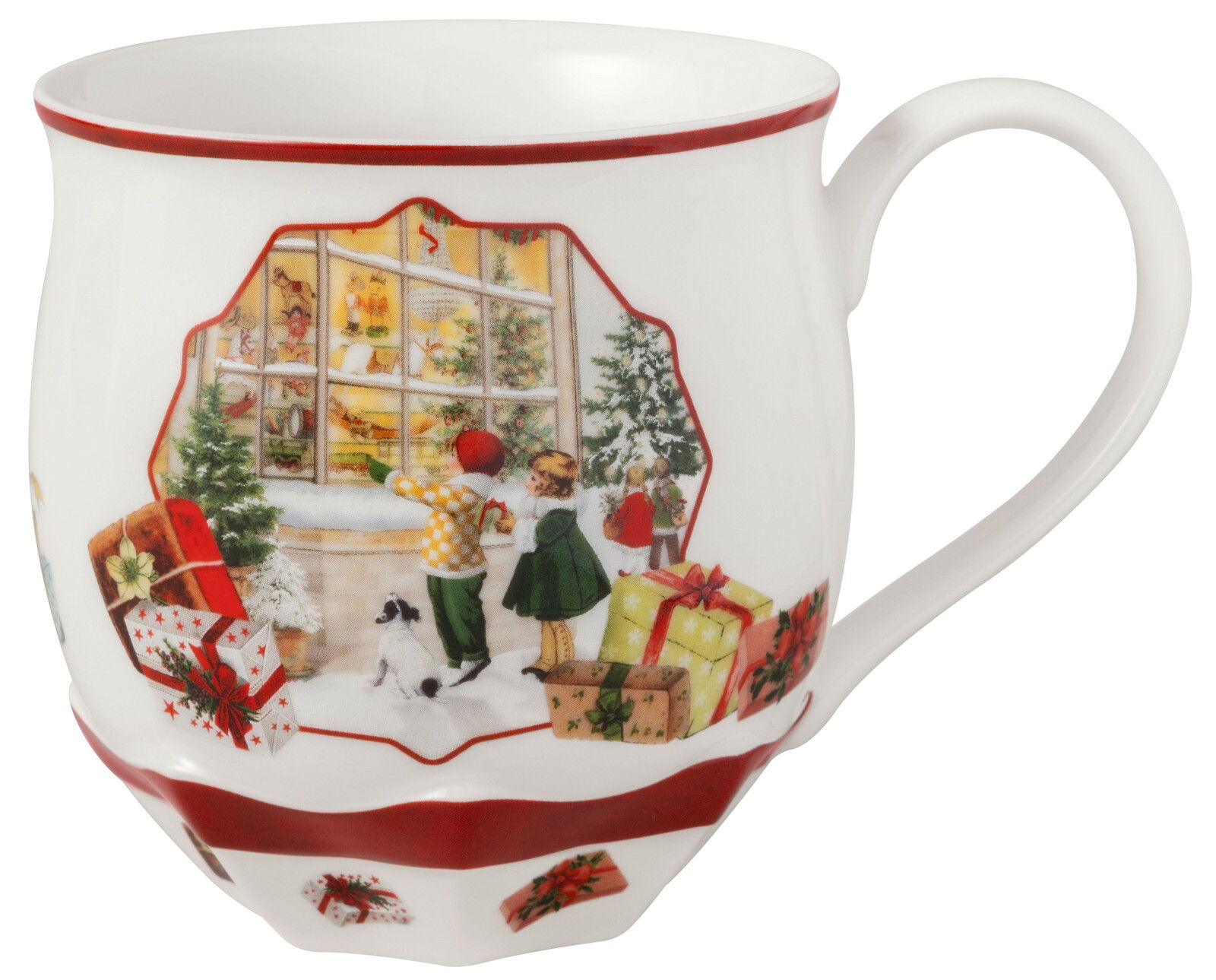 Villeroy & Boch Henkelbecher Weihnachtlicher Becher mit Spielzeugladen-Motiv, seitliche Perspektive
