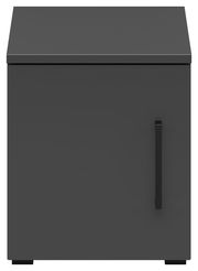 Frontansicht eines grauen Aufsatzschranks mit schwarzem Griff