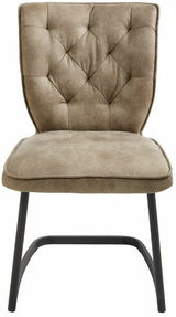 Freischwinger-Stuhl in braunem Stoff mit gestepptem Rücken, Vorderansicht