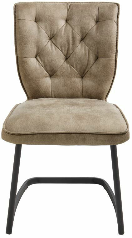 Freischwinger-Stuhl in braunem Stoff mit gestepptem Rücken, Vorderansicht