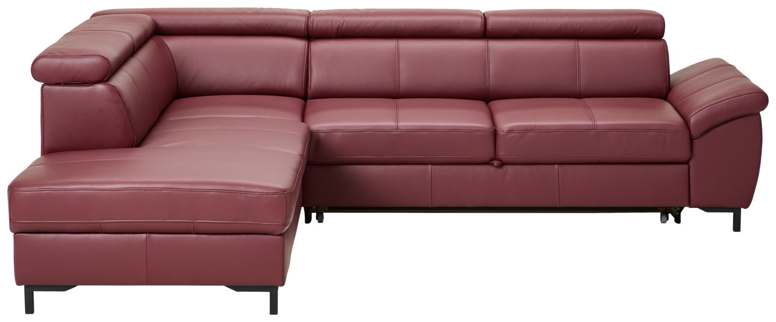 Rote Eckgarnitur aus Leder, seitliche Perspektive