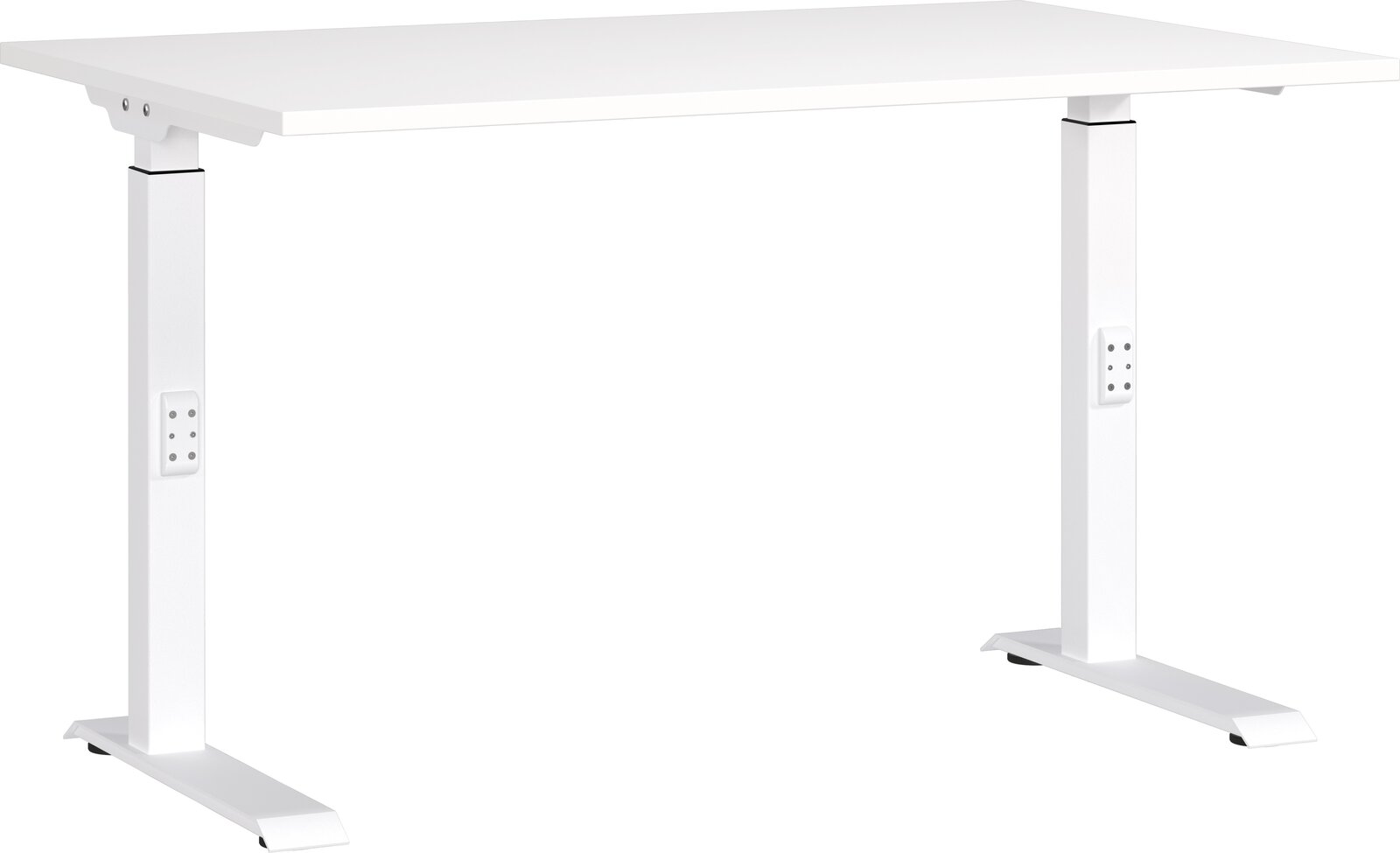 Höhenverstellbarer weißer Schreibtisch, seitliche Perspektive