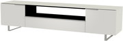Modernes XL-TV-Lowboard in Weiß mit zwei Türen und einem offenen Fach, seitliche Perspektive