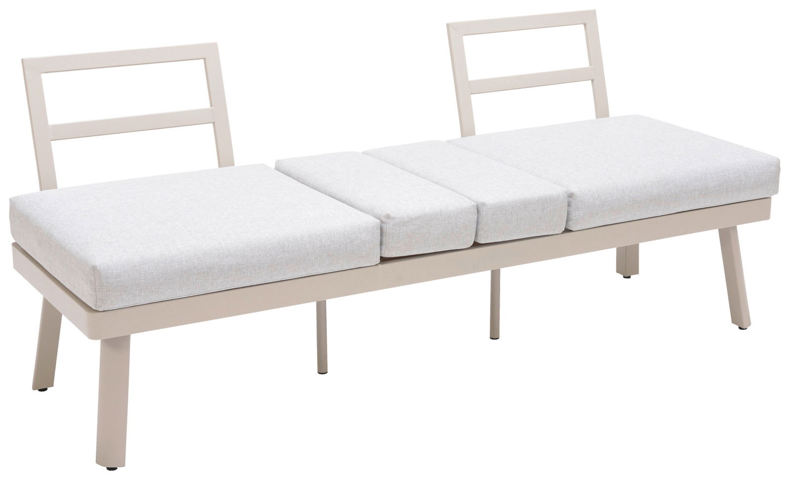 Moderne Lounge-Kombination mit hellgrauen Kissen und Metallrahmen, seitliche Perspektive