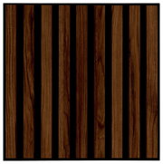 Dekoratives Paneel mit vertikalen Holzstreifen auf schwarzem Hintergrund, Ansicht von vorne