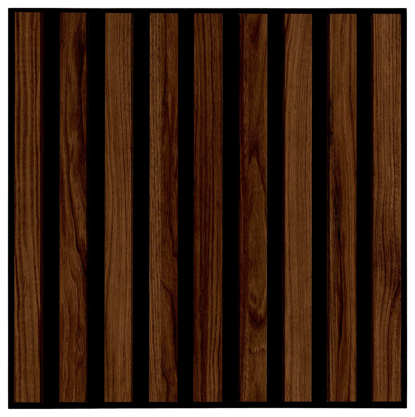 Dekoratives Paneel mit vertikalen Holzstreifen auf schwarzem Hintergrund, Ansicht von vorne