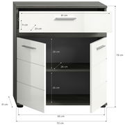 Midischrank mit einer Schublade und zwei Türen, Frontansicht, Maße: 70 cm Breite, 79 cm Höhe, 31 cm Tiefe