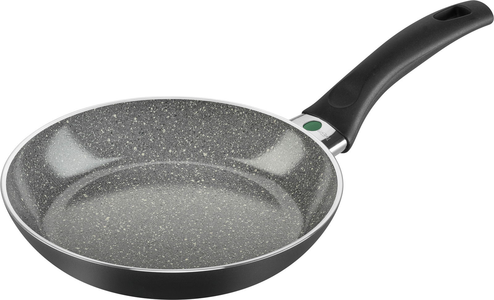 Bratpfanne mit 24 cm Durchmesser, graue Antihaftbeschichtung, seitliche Perspektive