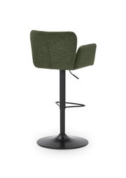 Rückansicht eines grünen Barhockers mit schwarzem Metallfuß und Fußstütze