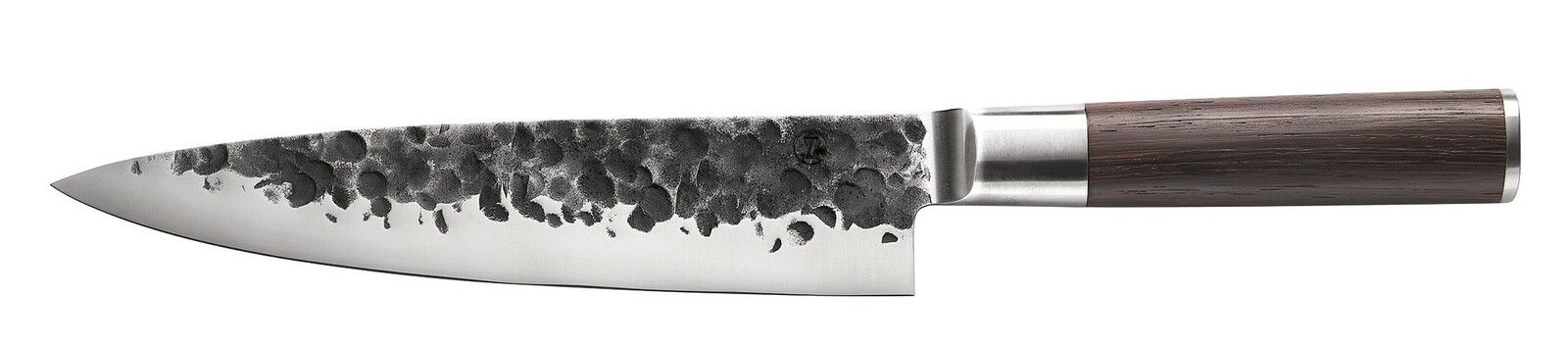 Kochmesser KYOTO 20 cm mit gehämmerter Klinge und Wenge-Holzgriff, Seitenansicht