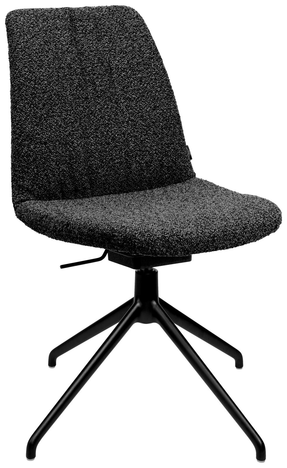 Johann Jakob Stuhl FLAVIO Moderner schwarzer Stuhl mit gepolsterter Sitzfläche und Rückenlehne, auf einem stabilen Metallgestell mit vier Beinen. Seitenansicht.