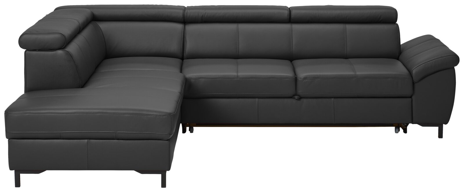 Stylife Ecksofa LENO 2.0 Schwarze Eckgarnitur aus Leder, Ansicht von vorne.