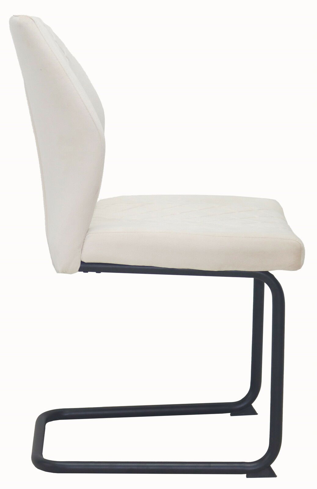 Z2 Schwingstuhl OSLO Seitenansicht eines modernen Schwingstuhls mit weißem Polster und schwarzem Metallgestell.