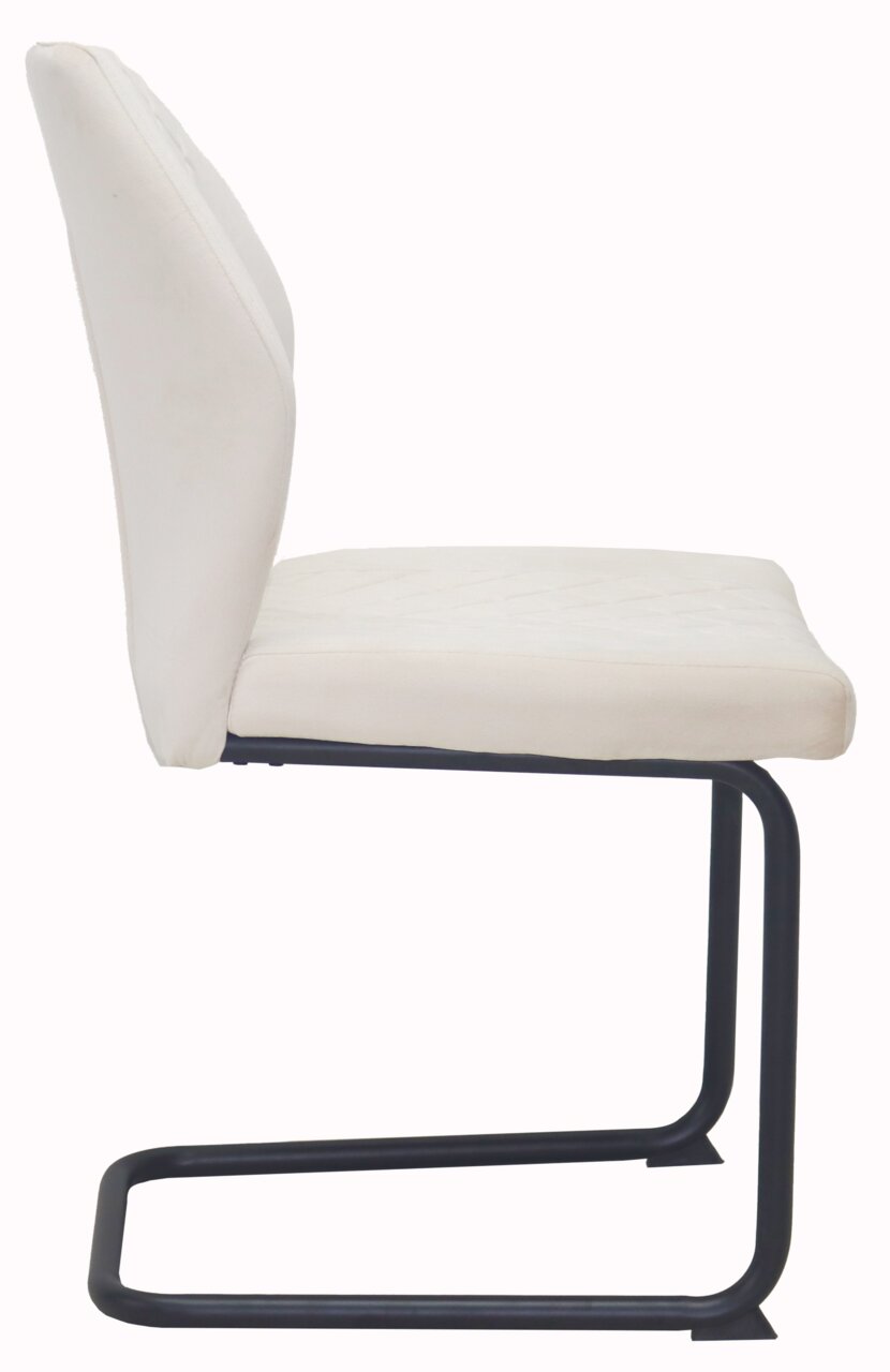 Z2 Schwingstuhl OSLO Seitenansicht eines modernen Schwingstuhls mit weißem Polster und schwarzem Metallgestell.