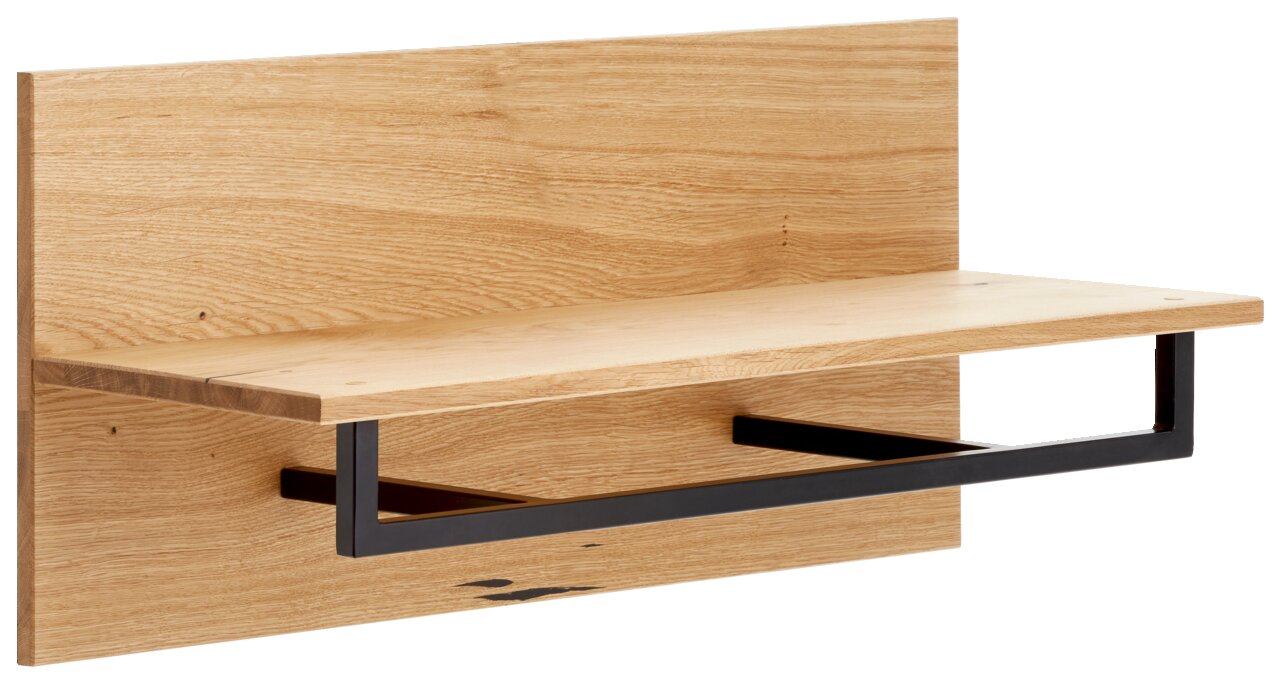 Garderobenpaneel aus Holz mit schwarzem Metallrahmen, seitliche Perspektive