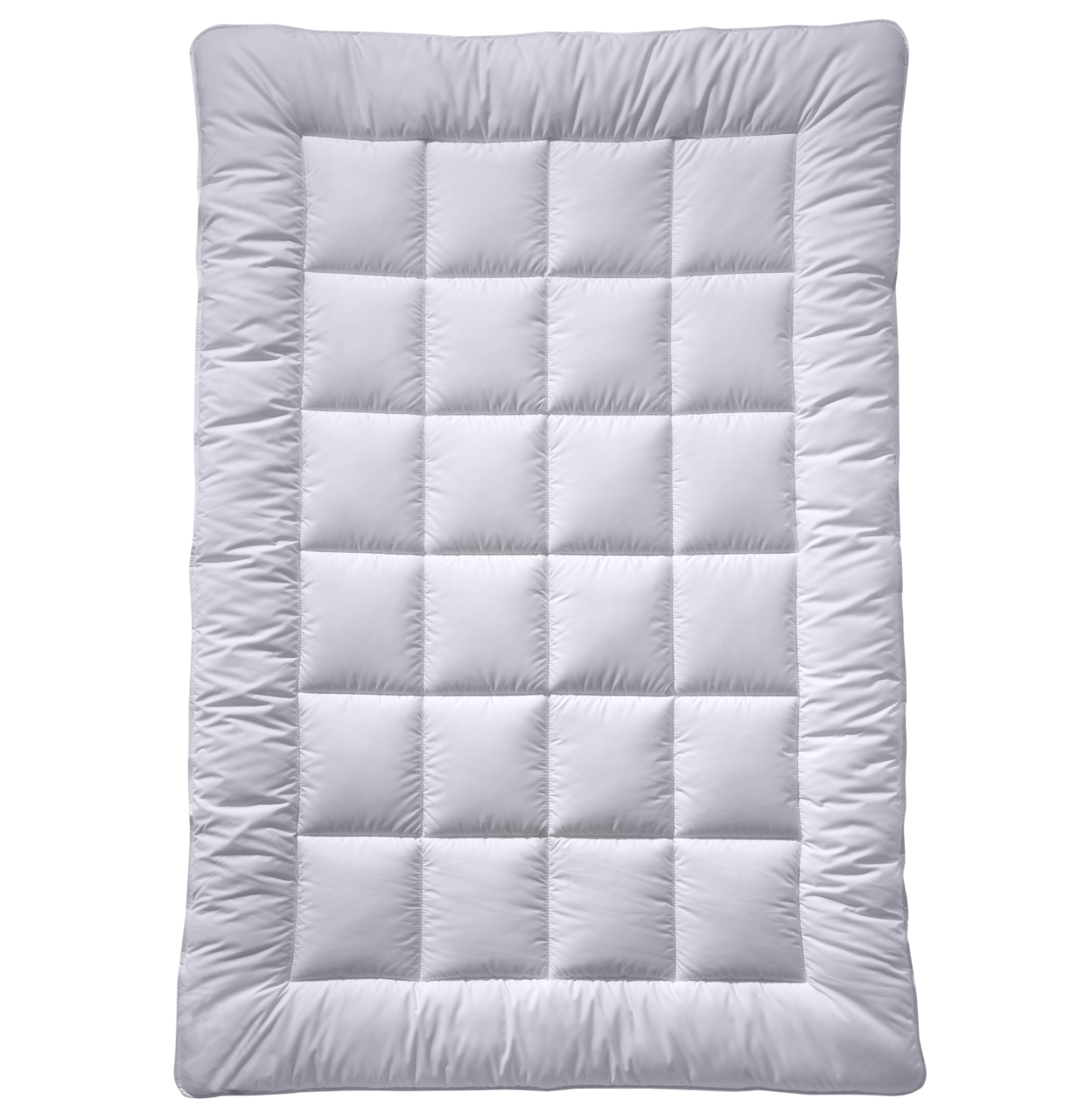 Vogelperspektive auf eine weiße, gesteppte Faserdecke, die als Star Faserdecke Unobillerbeck Bettdecke UNO WASH bekannt ist.