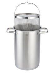 Spargel- und Pastatopf aus Edelstahl mit herausnehmbarem Siebeinsatz, seitliche Perspektive